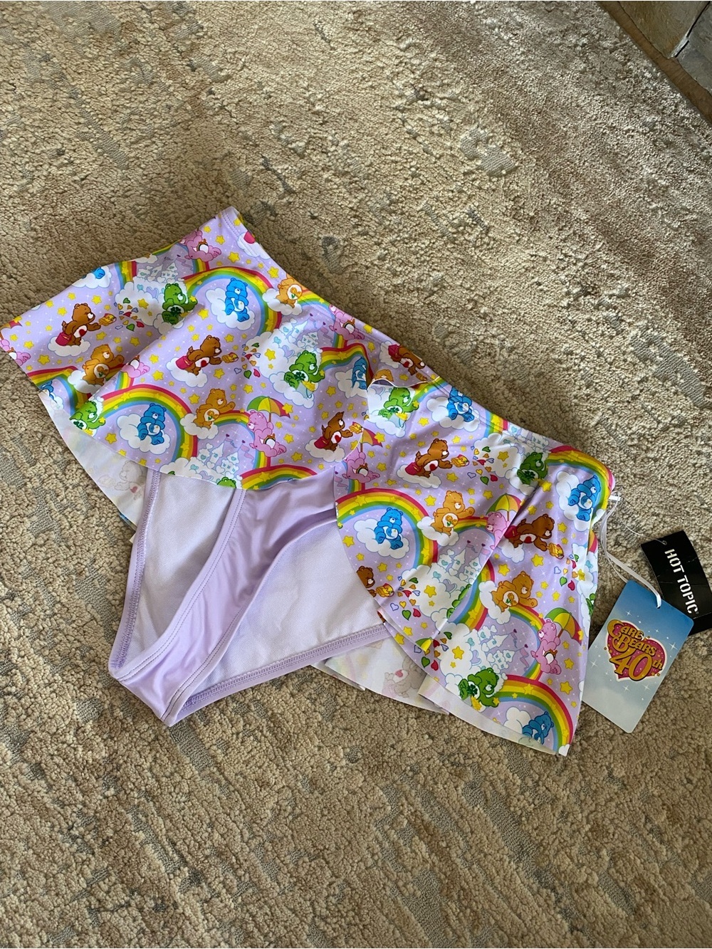 Hot Topic NWT Care Bears 40th Heart Skirted Swim Lavender Skirted Bikini Bottoms